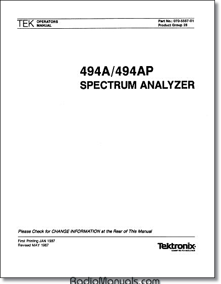 Tektronix 494A 494AP Operator's Manual - Click Image to Close